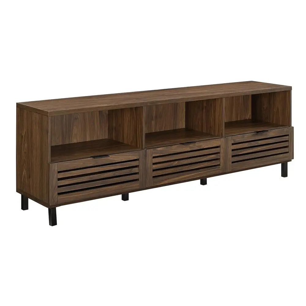 70 Inch Wood Slat Door TV Stand Console Dark Walnut Walker Edison