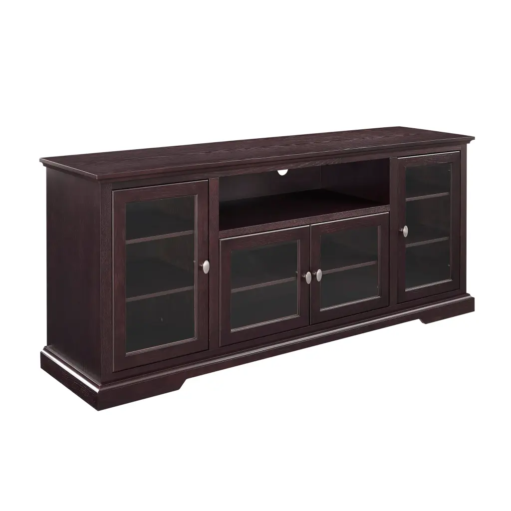 Transitional Timeless 70 Inch TV Stand 80 Inch TVs 4 Glass Doors Espresso Finish walker edison