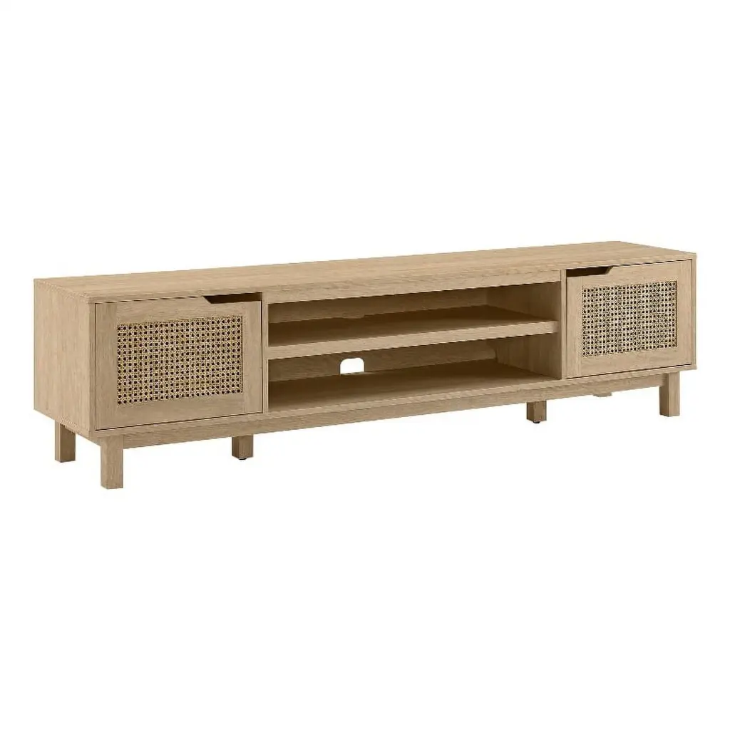70 Wood 2-Door Rattan TV Stand TVs up to 80 Inches Oak Walker Edison