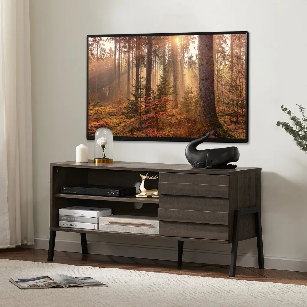 Mid-Century TV Stand 55 Inch TVs Modern Entertainment Center Storage Cabinet Brown Wampat