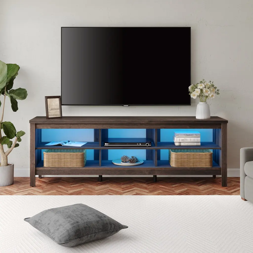 Wampat Espresso TV Stand 75 Inch TVs - Wood Media Console Storage Cabinet Living Room