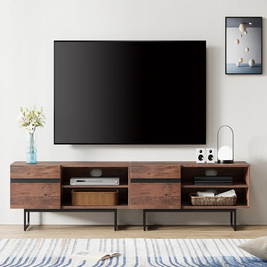 WAMPAT Modern TV Stand up to 85 Inch 2 1 Entertainment Center TV Console Storage Cabinets Media Console Living Room