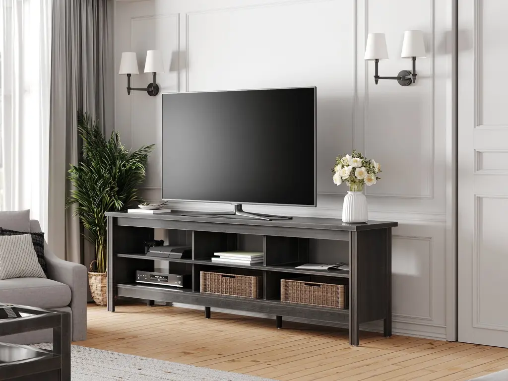 Wampat TV Stand TVs up to 50 Inches Black Media Console Table