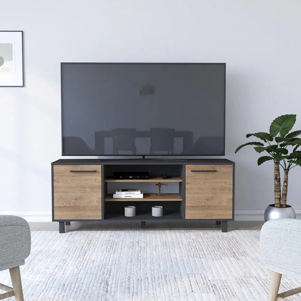 We Have Furniture TV Stand TVs up to 55 Inches Black Wengue and Pine Finish