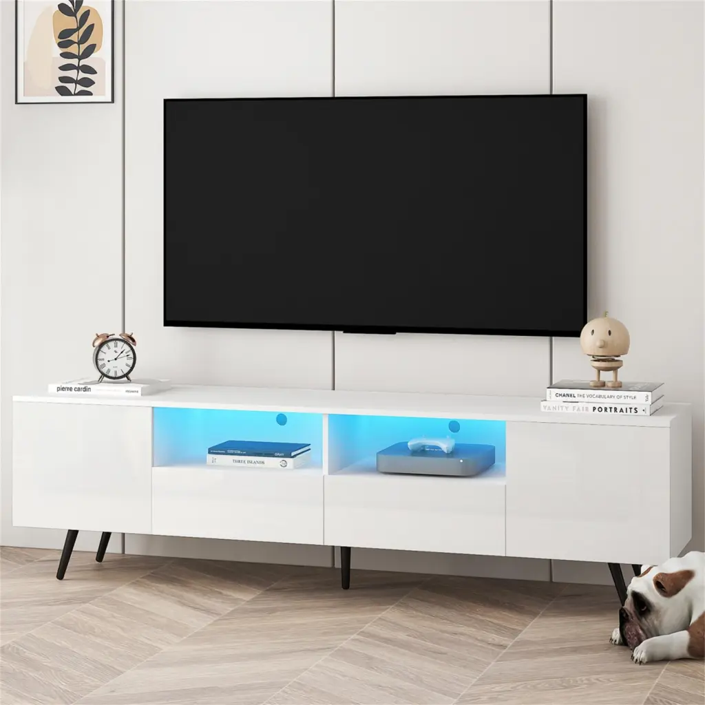 Yardi Yard High Glossy Gaming TV Media Center 70 75 80 Inch TVs LED TV Stand Console White