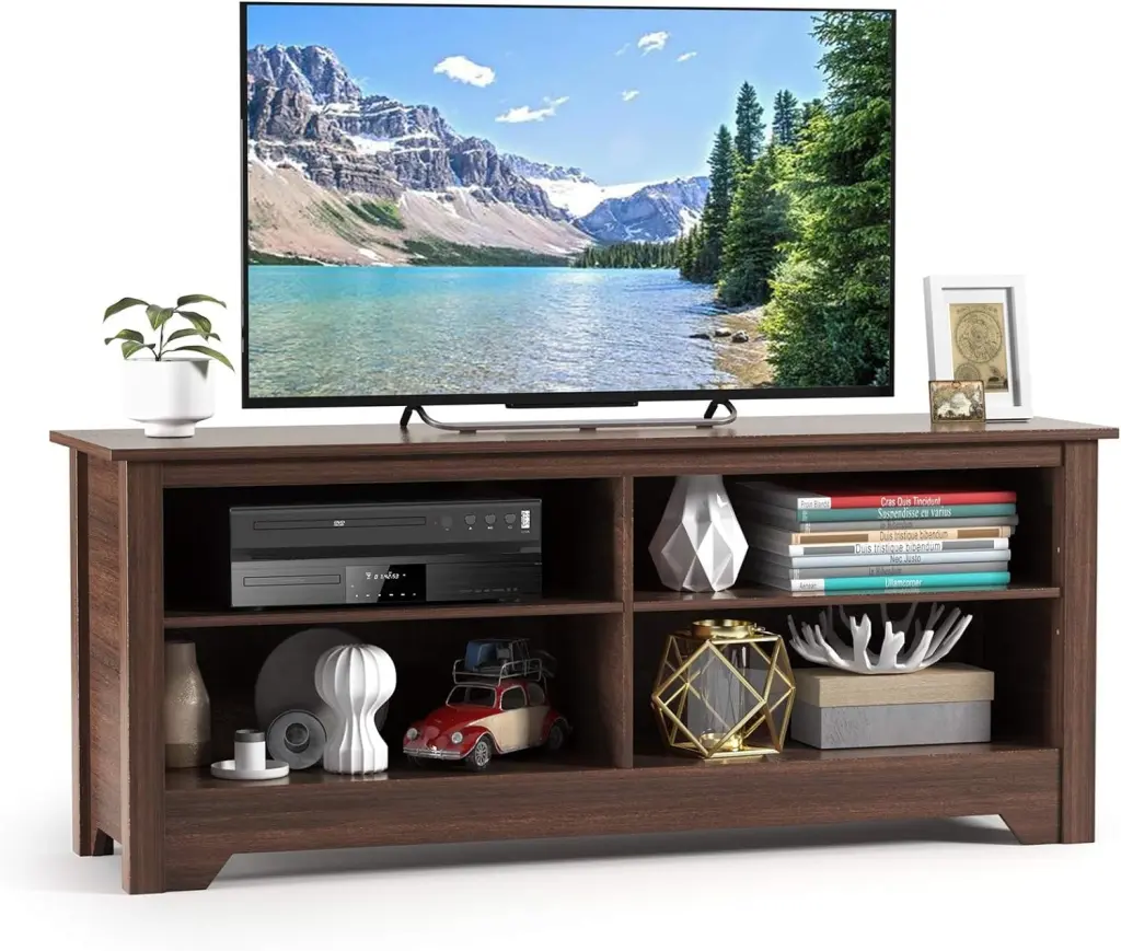 4 Cubby TV Stand TVs up to 65 Inches - Farmhouse Media Console Cabinet Adjustable Shelf and Cable Management YoJoFHM