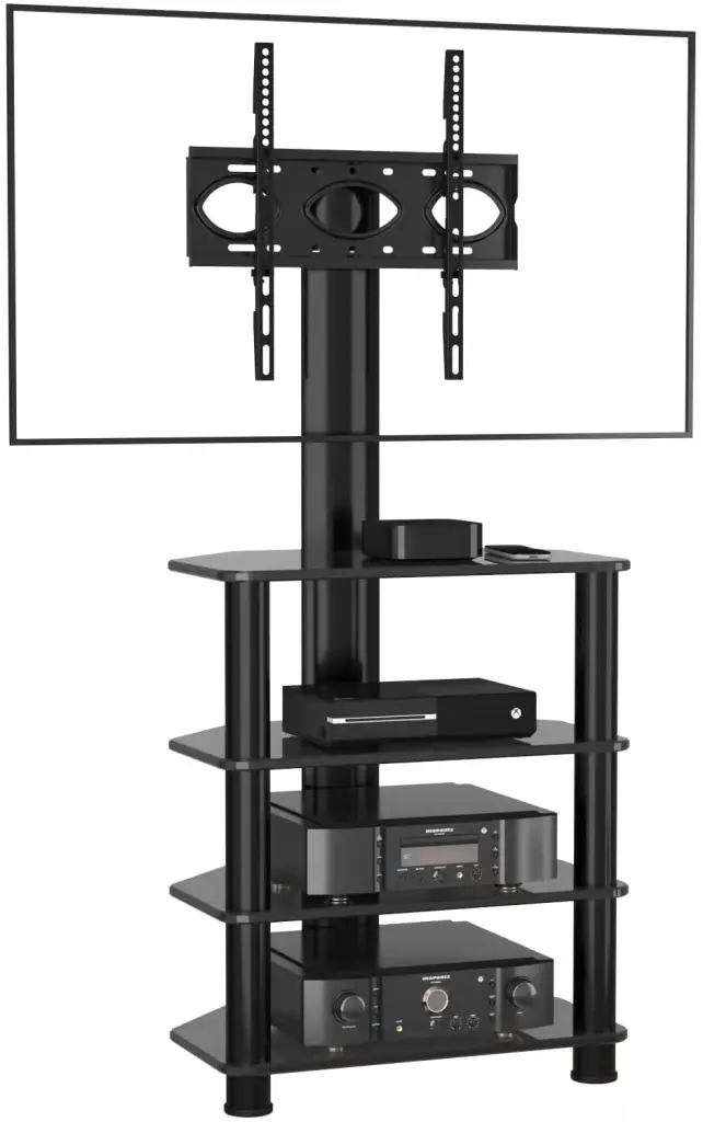 Black Corner TV Stand Swivel Mount TVs up to 55 Inch 4 Tier Shelves YOMT