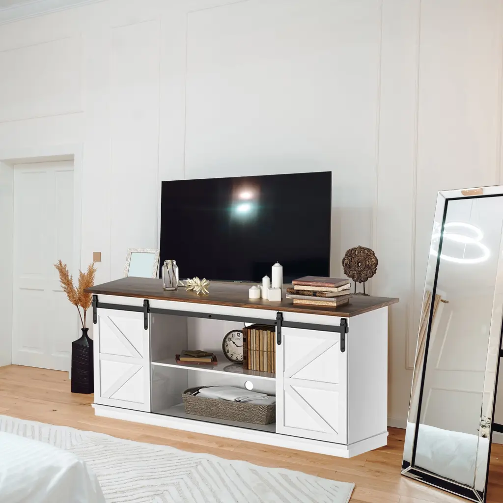 Farmhouse TV Stand Sliding Barn Door Farmhouse Barn Door Media Console Entertainment Center Yulika