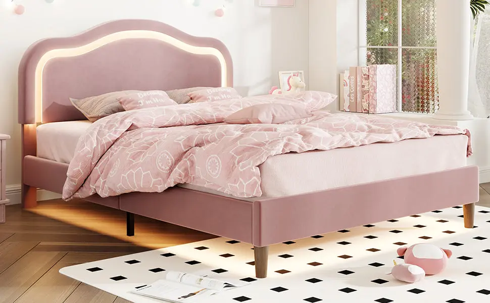 Twin Dimensions Velvet Upholstered Intelligent LED Bed Frame Customizable Height bed best