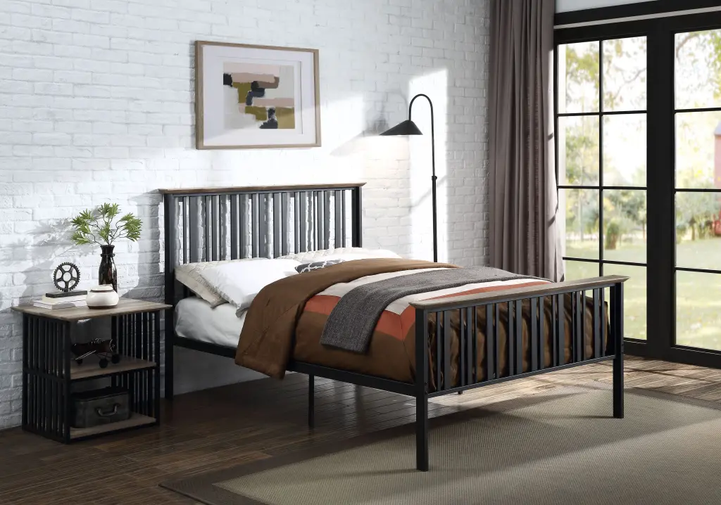 Zudora Twin Bed Antique Oak Black Finish MDF Platform Bed Frame acme onsite store