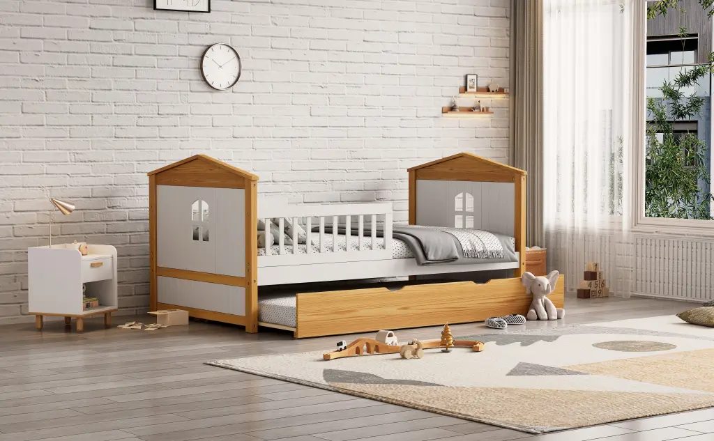 Twin Size Houtilize Influence Bed Trundle Wooden Bed Girls Boys Teens bed best