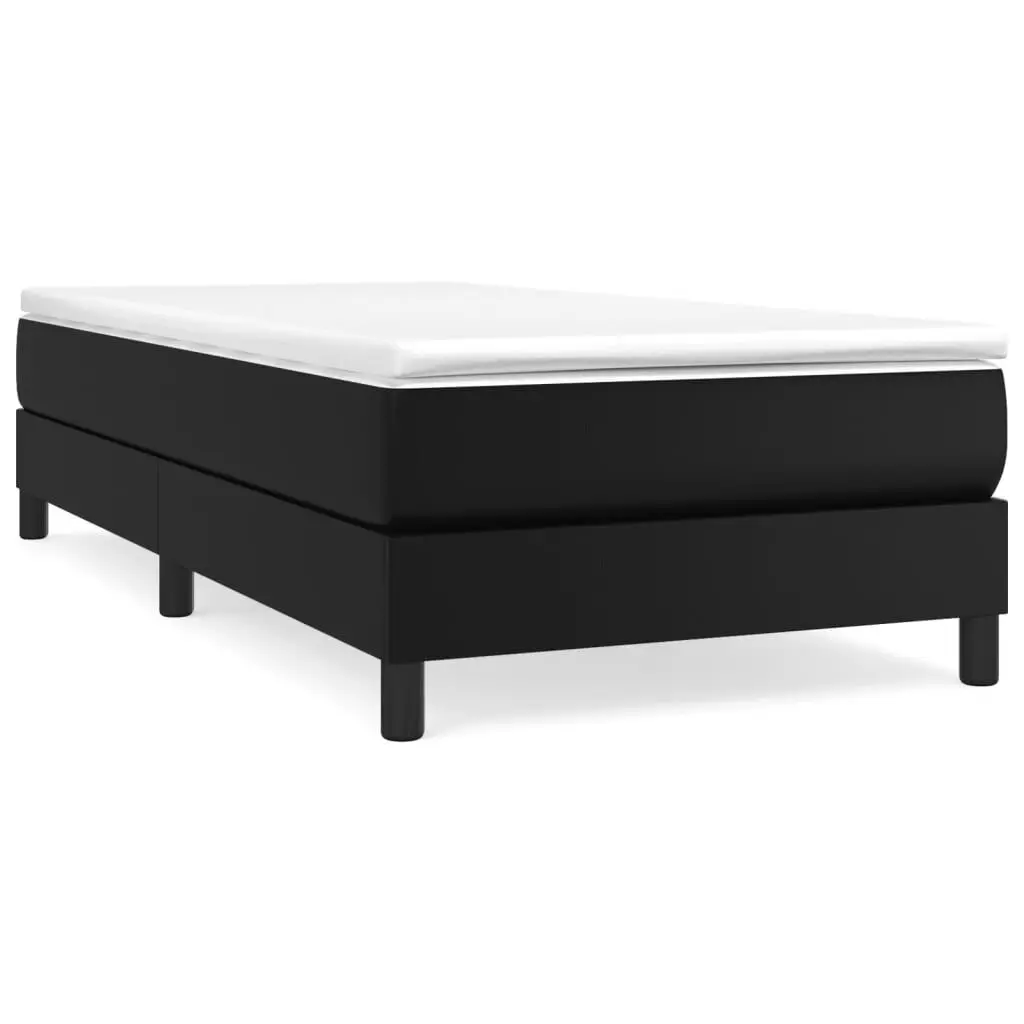 Black Faux Leather Twin Box Spring Bed Mattress 39.4x74.8 Inches