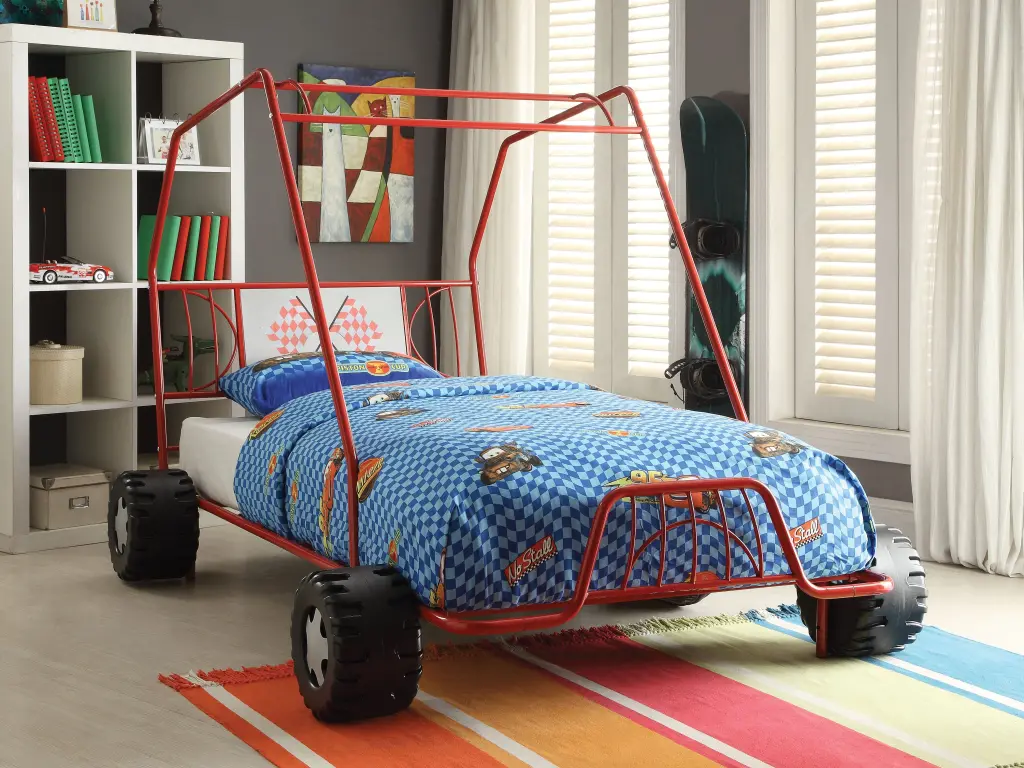 Red Twin Bed Alloy Metal Frame furniture max