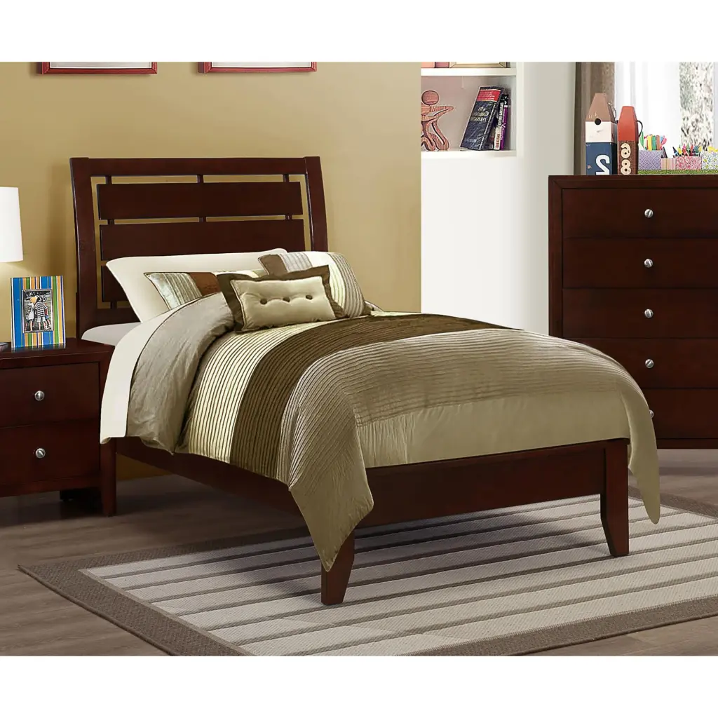 Rich Merlot Slatted Twin Panel Bed Twin Brown Wood Transitional Bedroom Furniture furniture max
