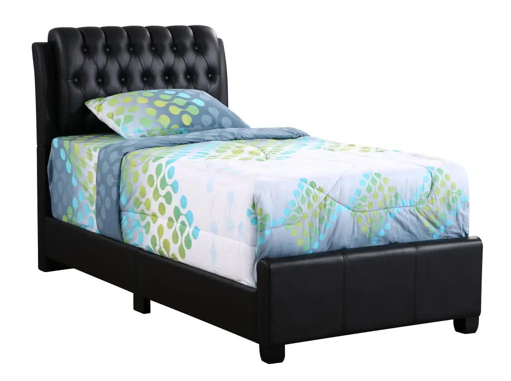 Chic Contemporary Twin Bed Bold Black Black Foam PU Upholstered Bed Frame glory furniture