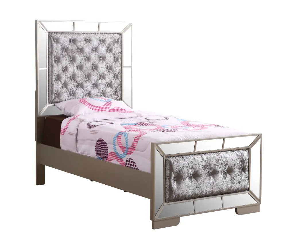 Elegant Contemporary Twin Bed Shiny Champagne Metal Panel Design glory furniture