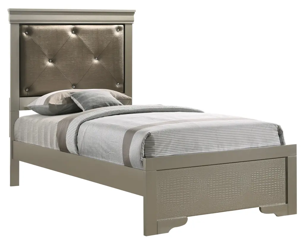 Lorana G6500B Twin Bed Silver Champagne Finish Bedroom Panel glory furniture