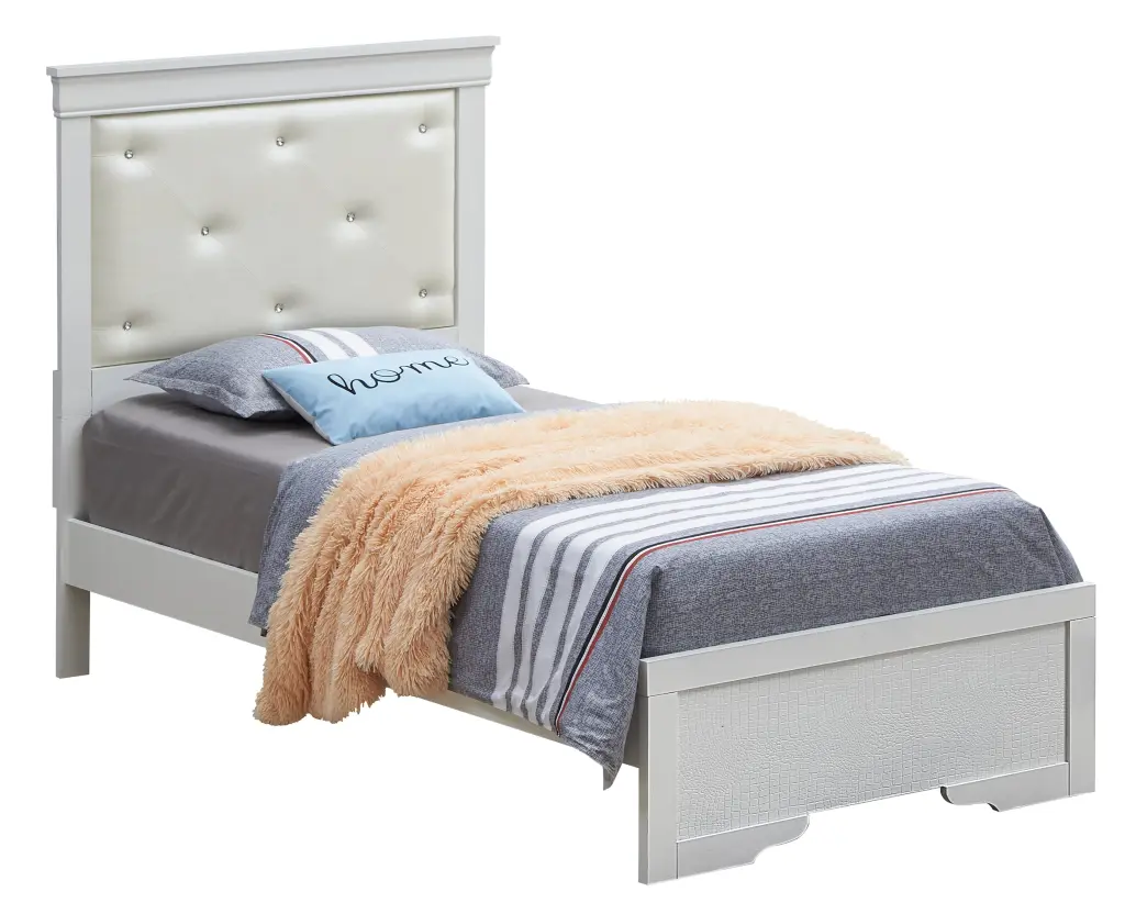 Lorana G6590B Twin Bed Silver Champagne Box Spring Required Twin Size Frame glory furniture