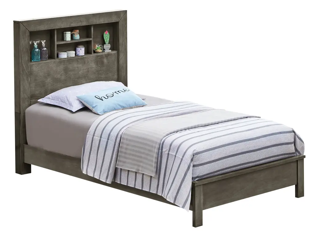Tranquil Gray Transitional Bed Frame Requires Box Spring Twin Size glory furniture