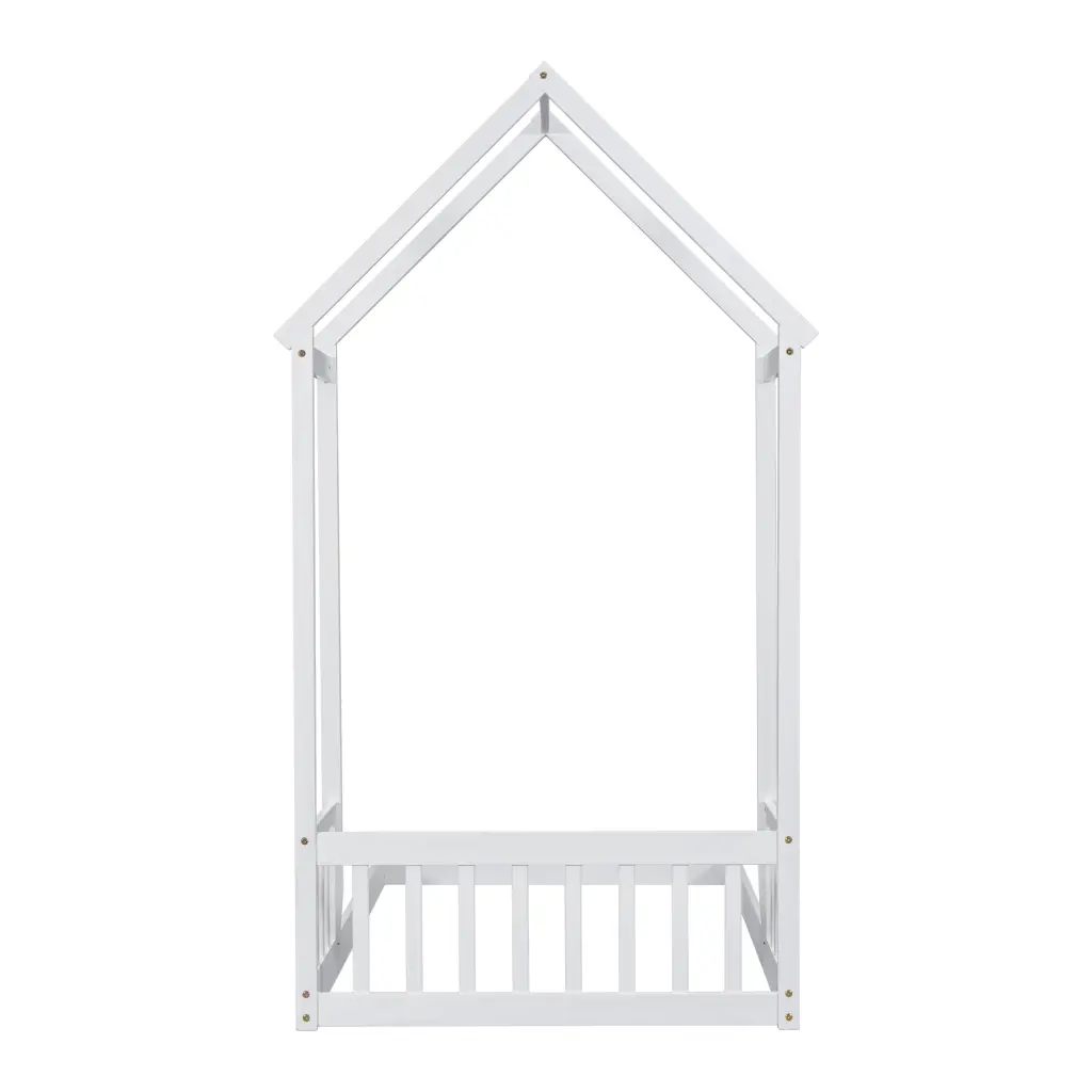 Twin House Shaped Roof Headboard Floor Bed Without Slats White Kids Bed inspirit