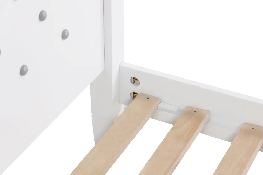 White Twin Size Bed Button Decoration Headboard and Bed Slats inspirit