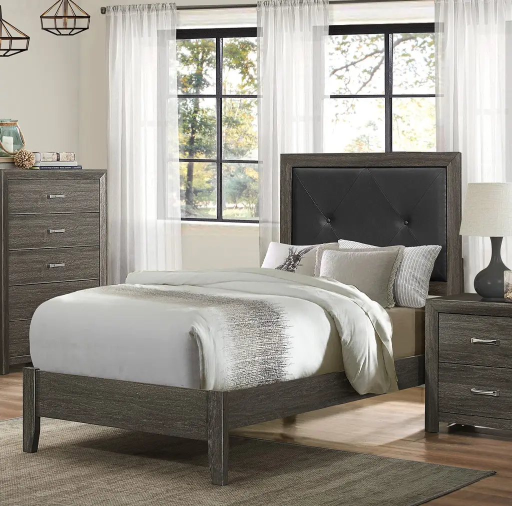 Contemporary Dark Gray Twin Button Tufted Bed Modern Design kanepe