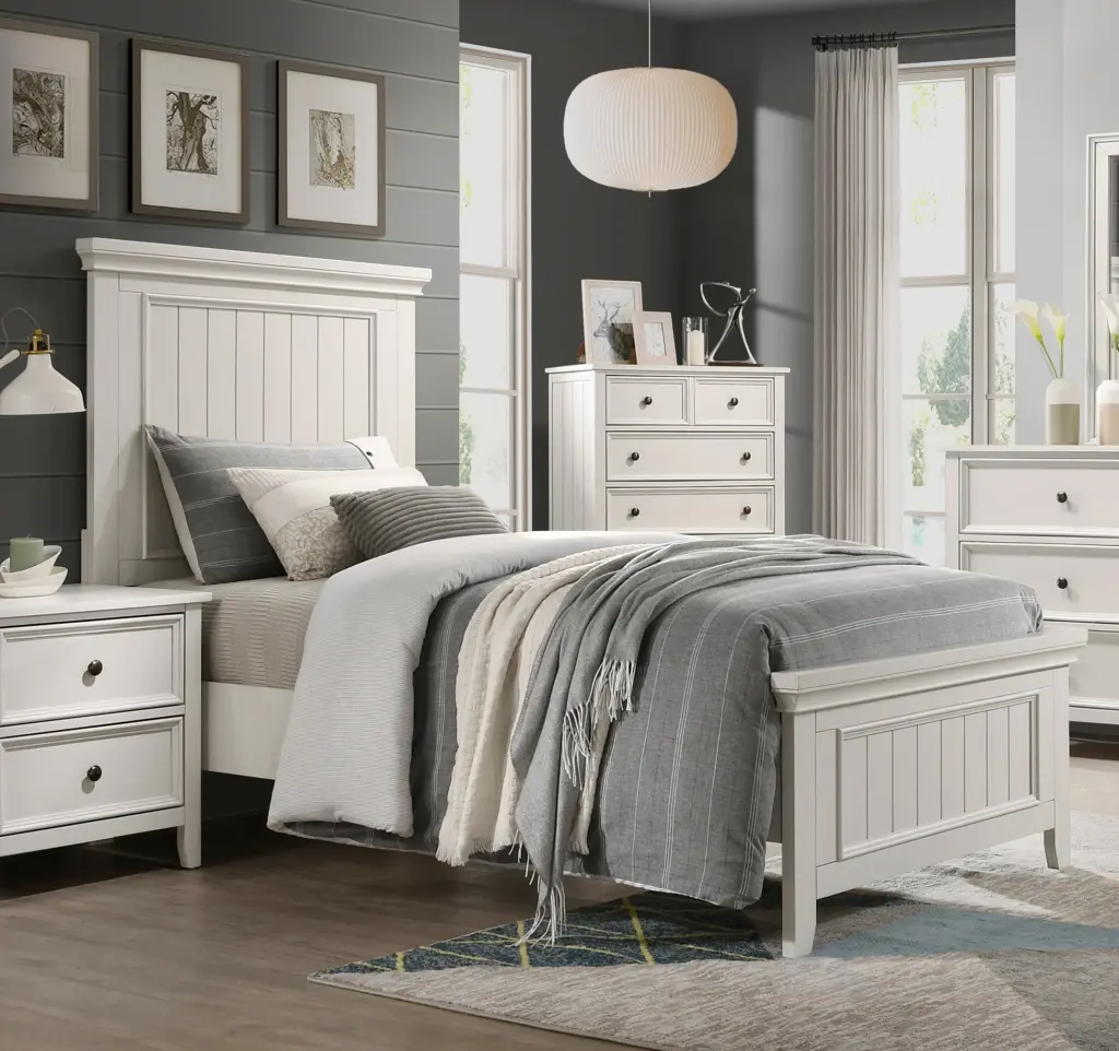 Farmhouse Style Twin Panel Bed Timeless White Finish 1Pc kanepe