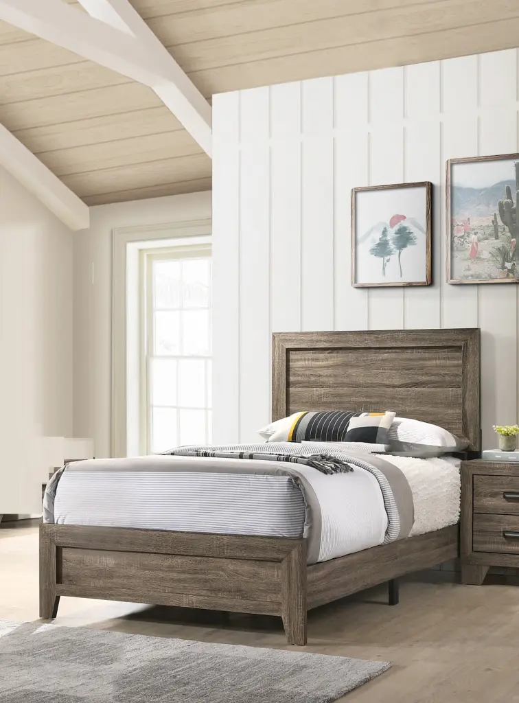 Grey Finish Material 1Pc Twin Dimensions Panel Bed Beautiful Wooden Bedroom Furniture kanepe