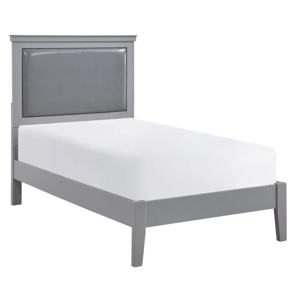 Timeless Gray Finish Twin Size Panel Bed Upholstered Headboard Wooden Bedroom Furniture kanepe