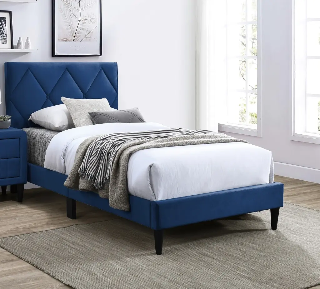 Twin Dimensions Bed Customizable Headboard Navy Blue Velvet Bedframe kanepe