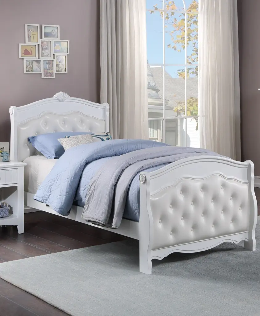 White Twin Bed Faux Leather Headboard Youth Bedroom kanepe