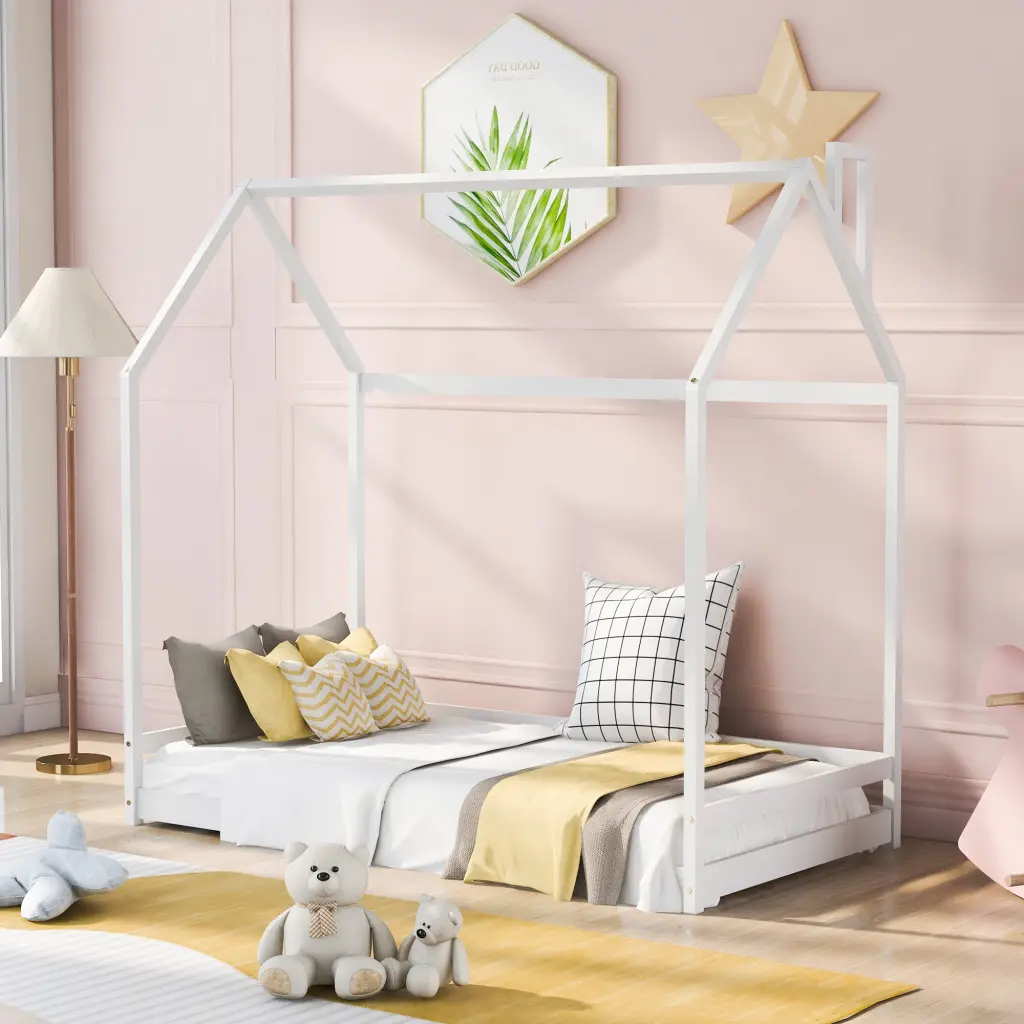 Twin Dimensions Houtilize Bed White Solid Wood Platform Bed Frame lucky furniture