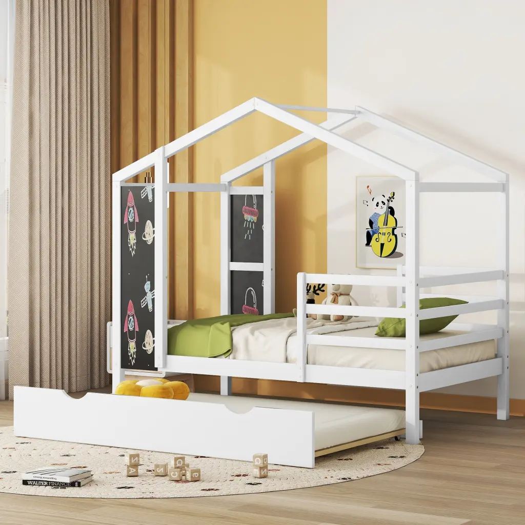 Twin Dimensions Wood Houtilize Bed Fence And Writing Board White Solid Wood lucky furniture
