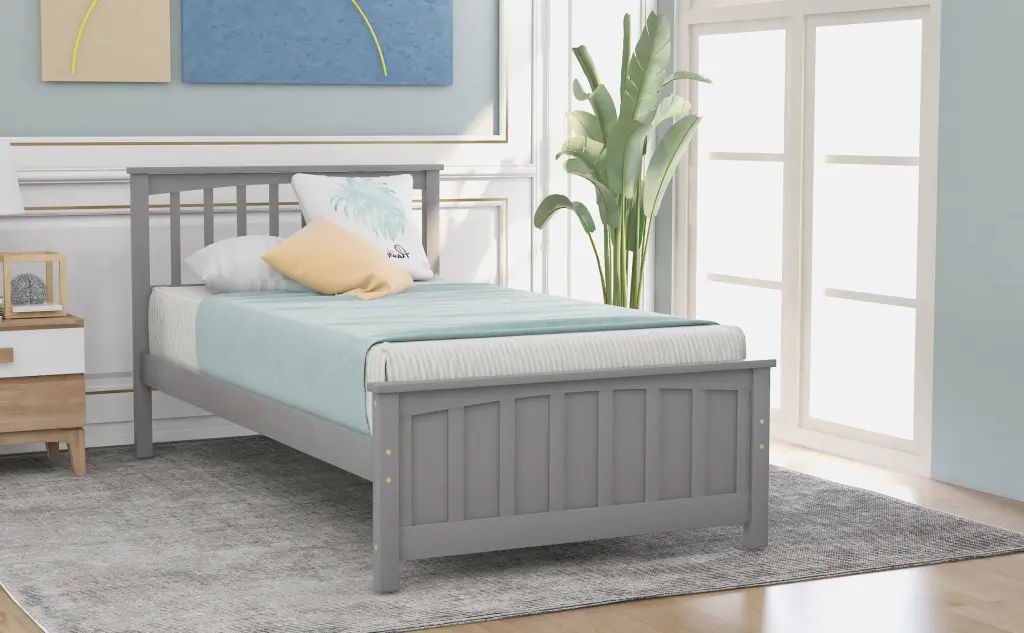 Twin Platform Bed Gray Solid Wood lucky furniture