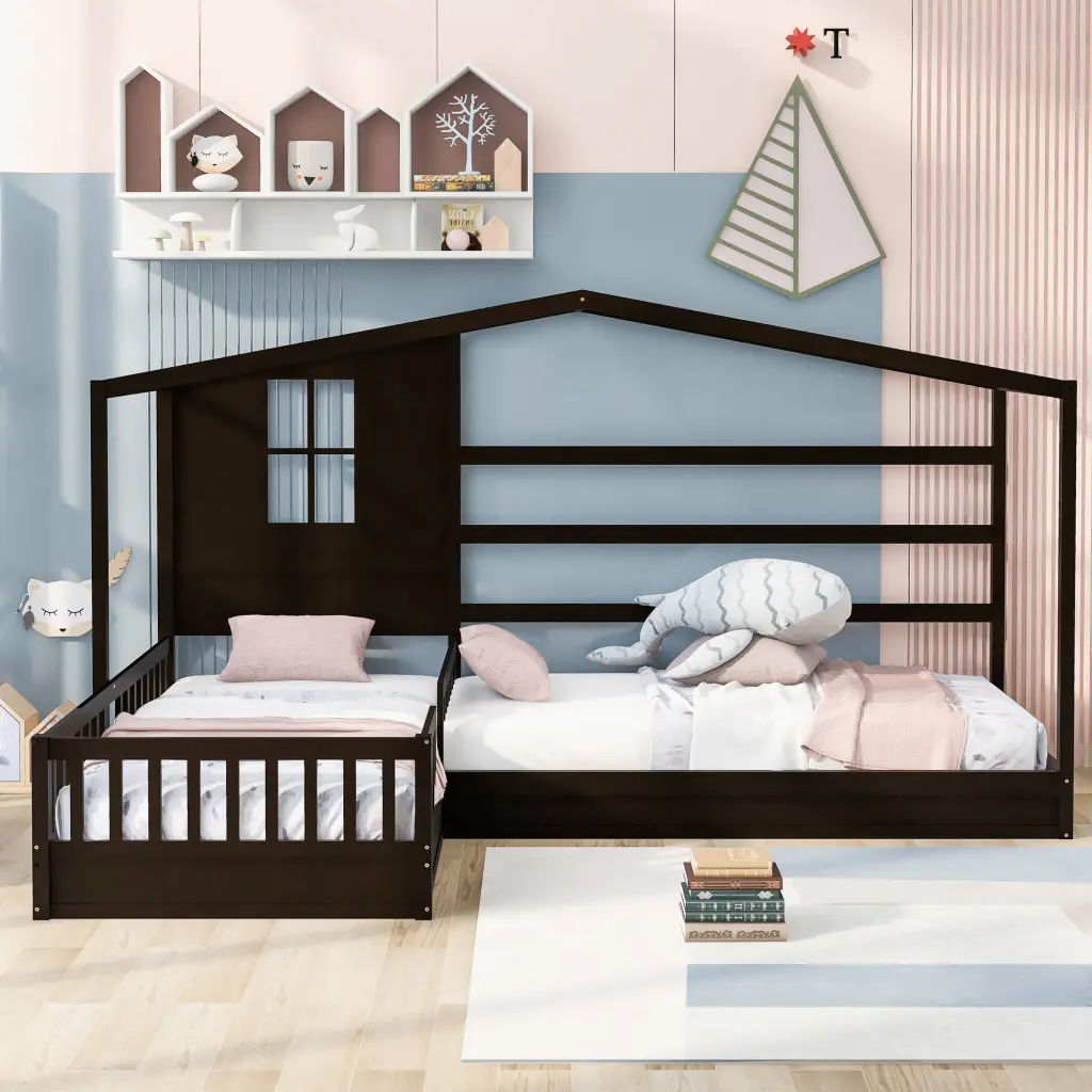 Wood Twin Size Bed L Structure Fence And Storage lucky furniture
