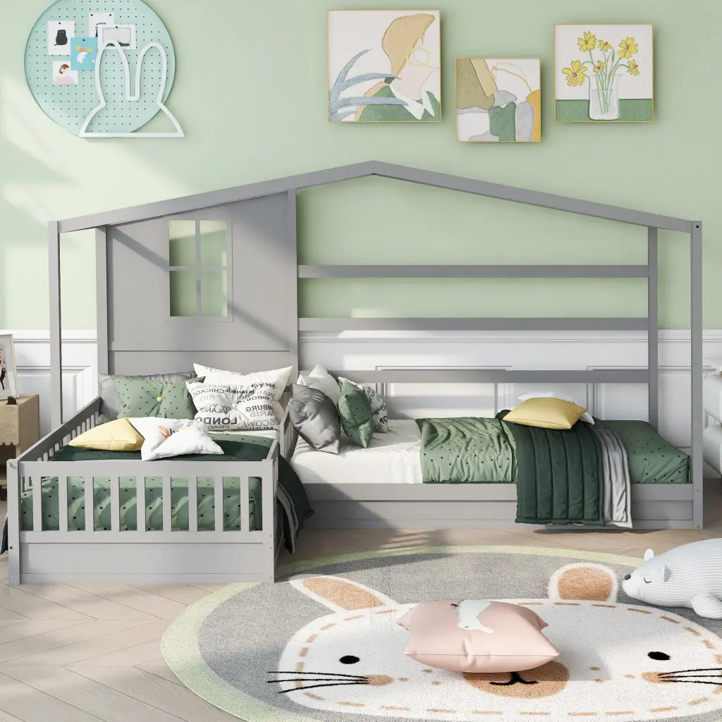 Wooden Twin Bed Frame Solid Structure and Fence Design lucky furniture