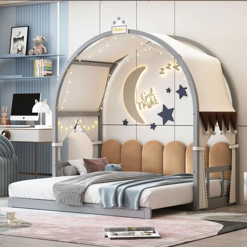 Twin Size Extended Bed Arched Roof And Trundle Gray Twin Platform Bed lucky home