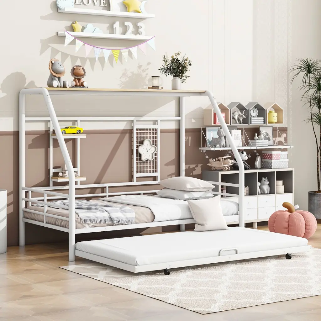 Twin Size Metal Houtilize Bed Trundle White Twin White Metal lucky world