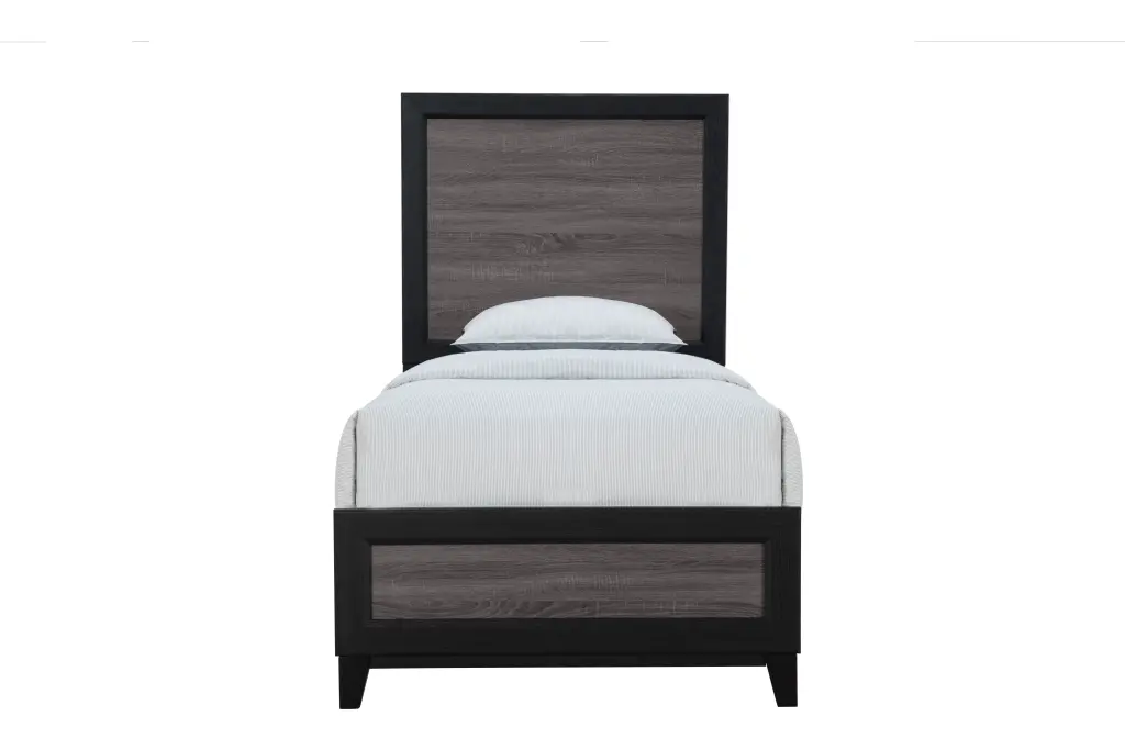 Soluto Grey And Black Twin Bed Solid Wood MDF Frame luxe modern furniture