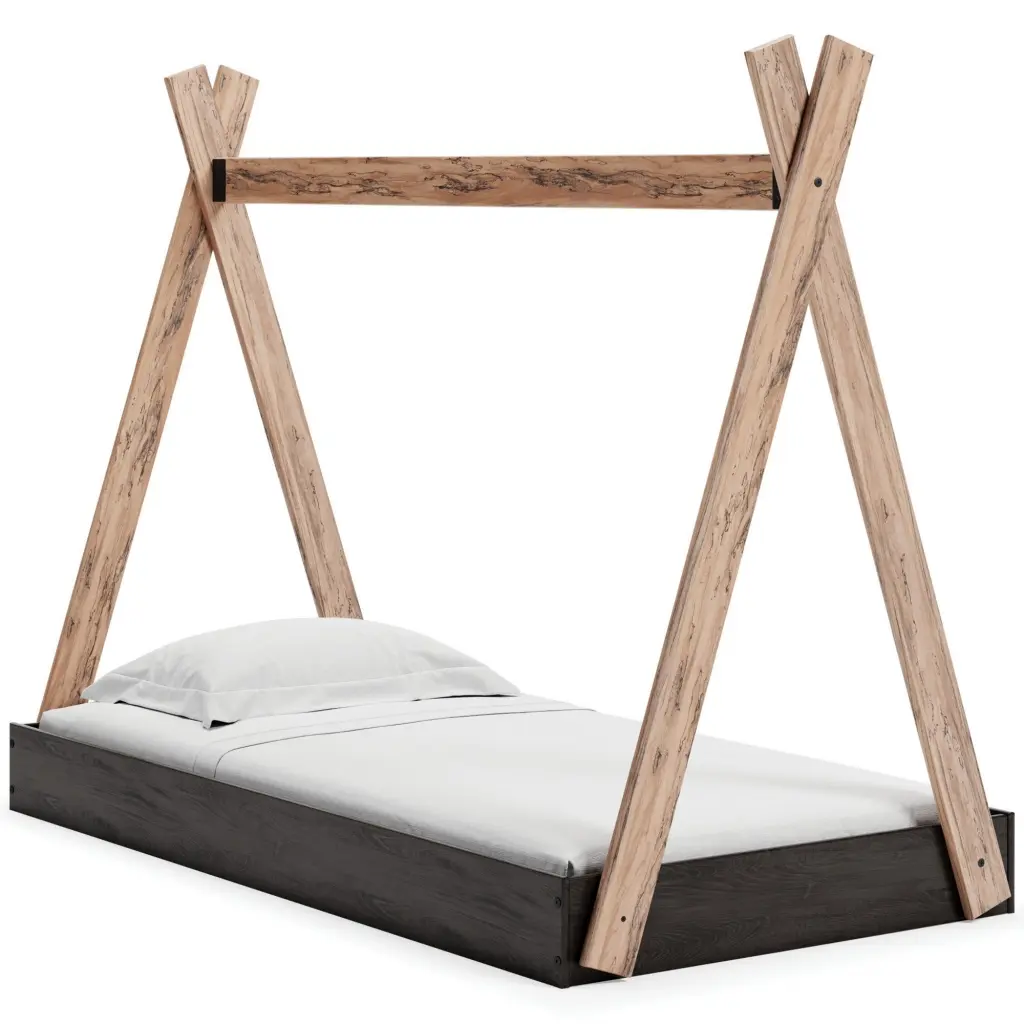 Pipa Modern Twin Bed Crossed Wood Frame Tent Stand Jet Black royal hampton