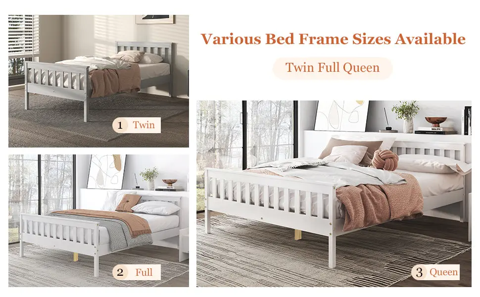 Twin Bed Frame Headboard Solid Wood Platform Bed Corner Support singularity
