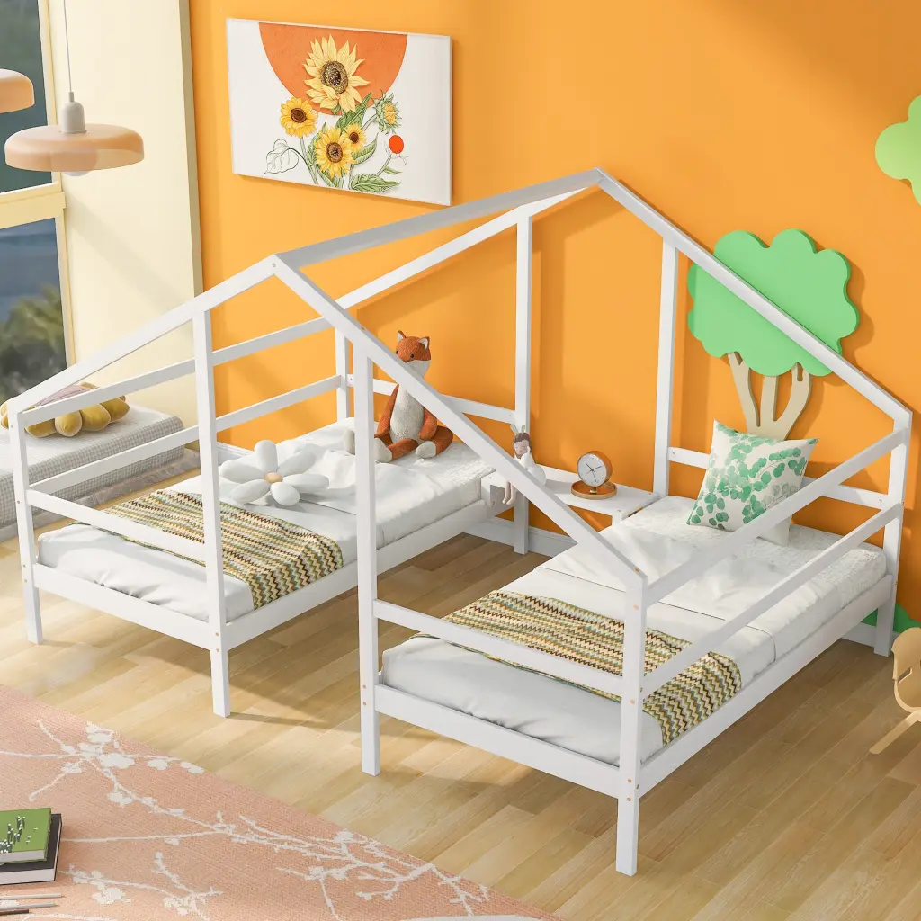 Double Twin Dimensions Triangular Platform Beds Constructed Table White Finish wm store