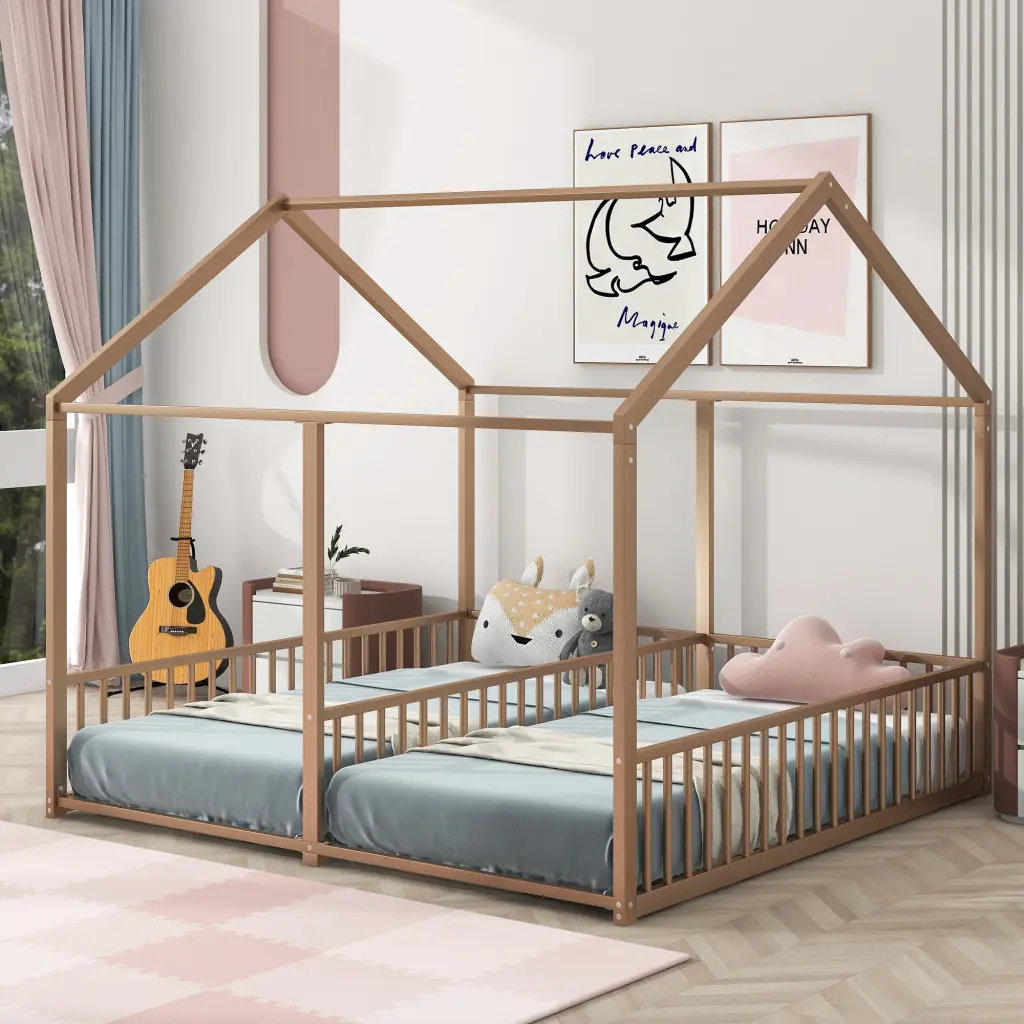Metal Twin Platform Beds Gold Box Spring Two Shared Beds wm store