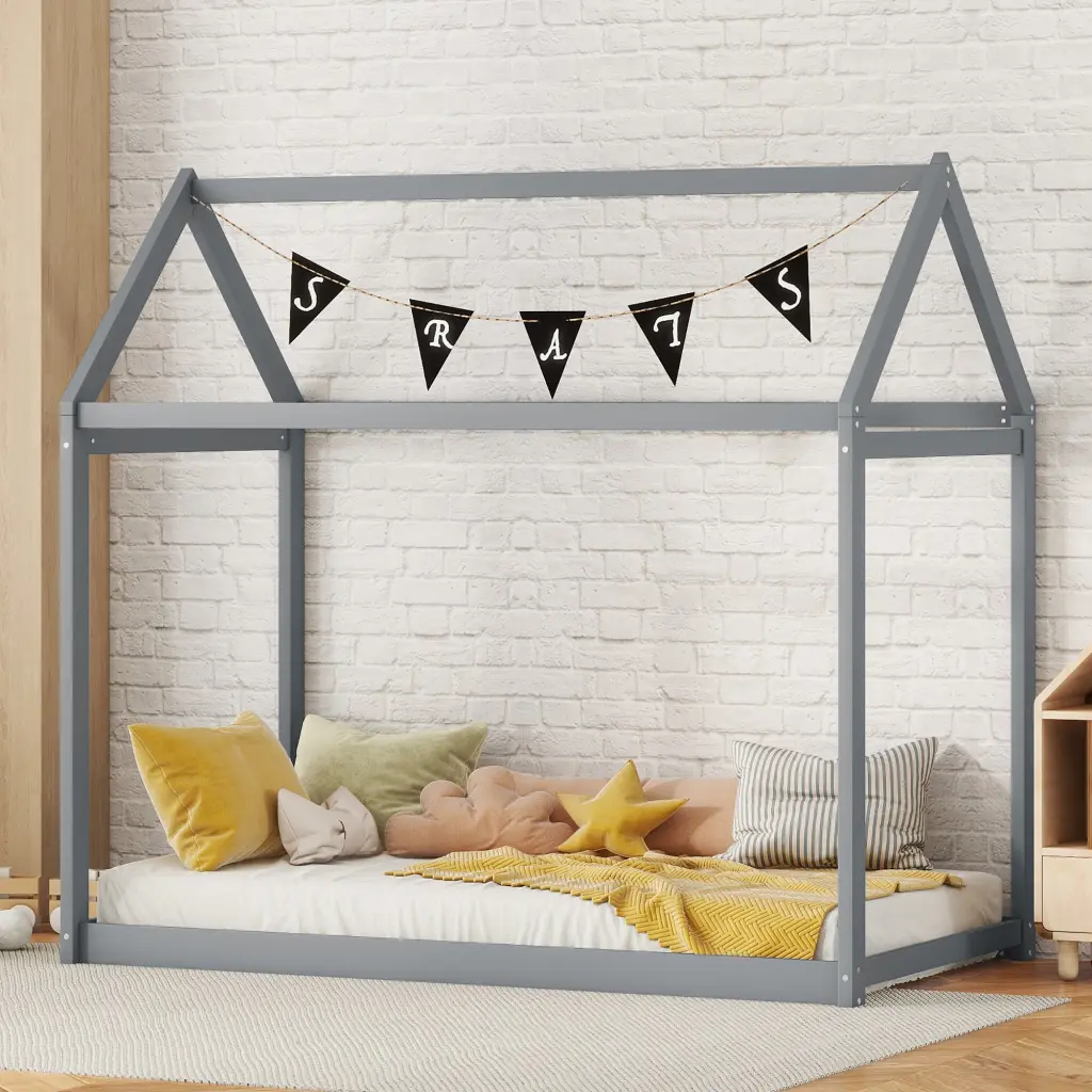 Twin Dimensions Wooden Houtilize Bed Gray Pine wm store