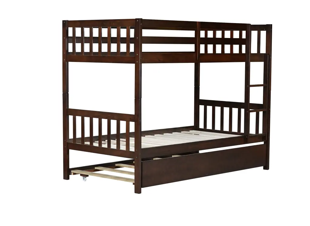 Twin Over Twin Bunk Bed Trundle Convertible to 2 Twin Beds inspirit