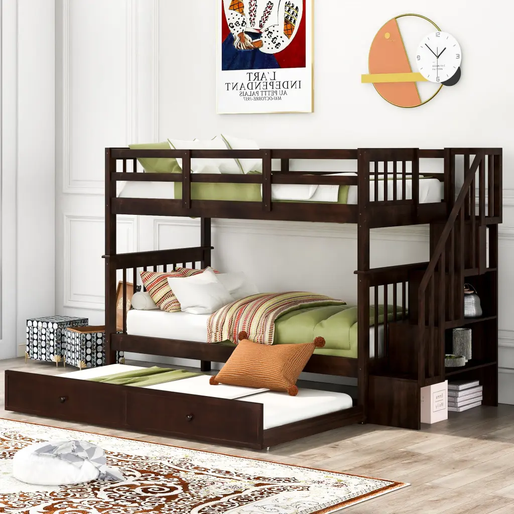Stairway Twin Over Twin Bunk Bed Trundle Bedroom lucky furniture