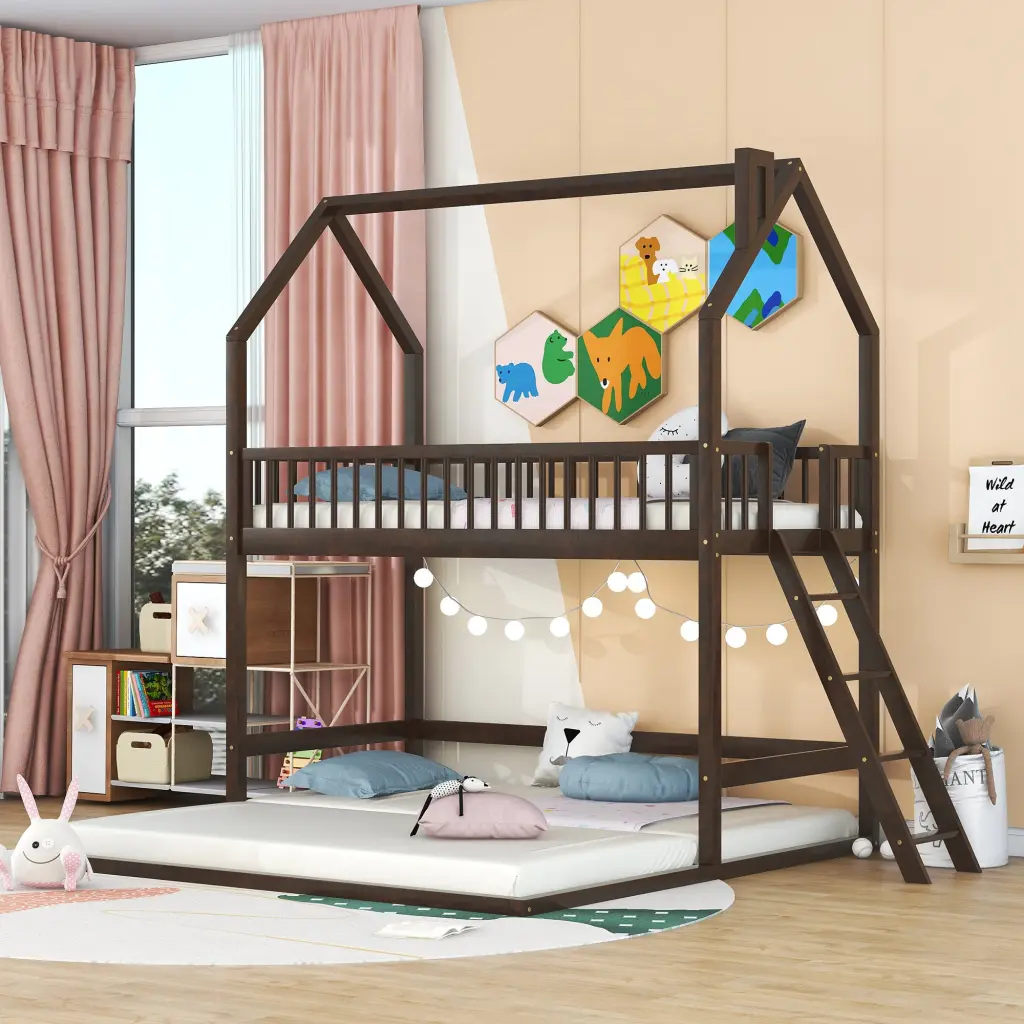 Twin Over Twin Bunk Bed Extending Trundle And Ladder Space Saving Kids Furniture lucky furniture