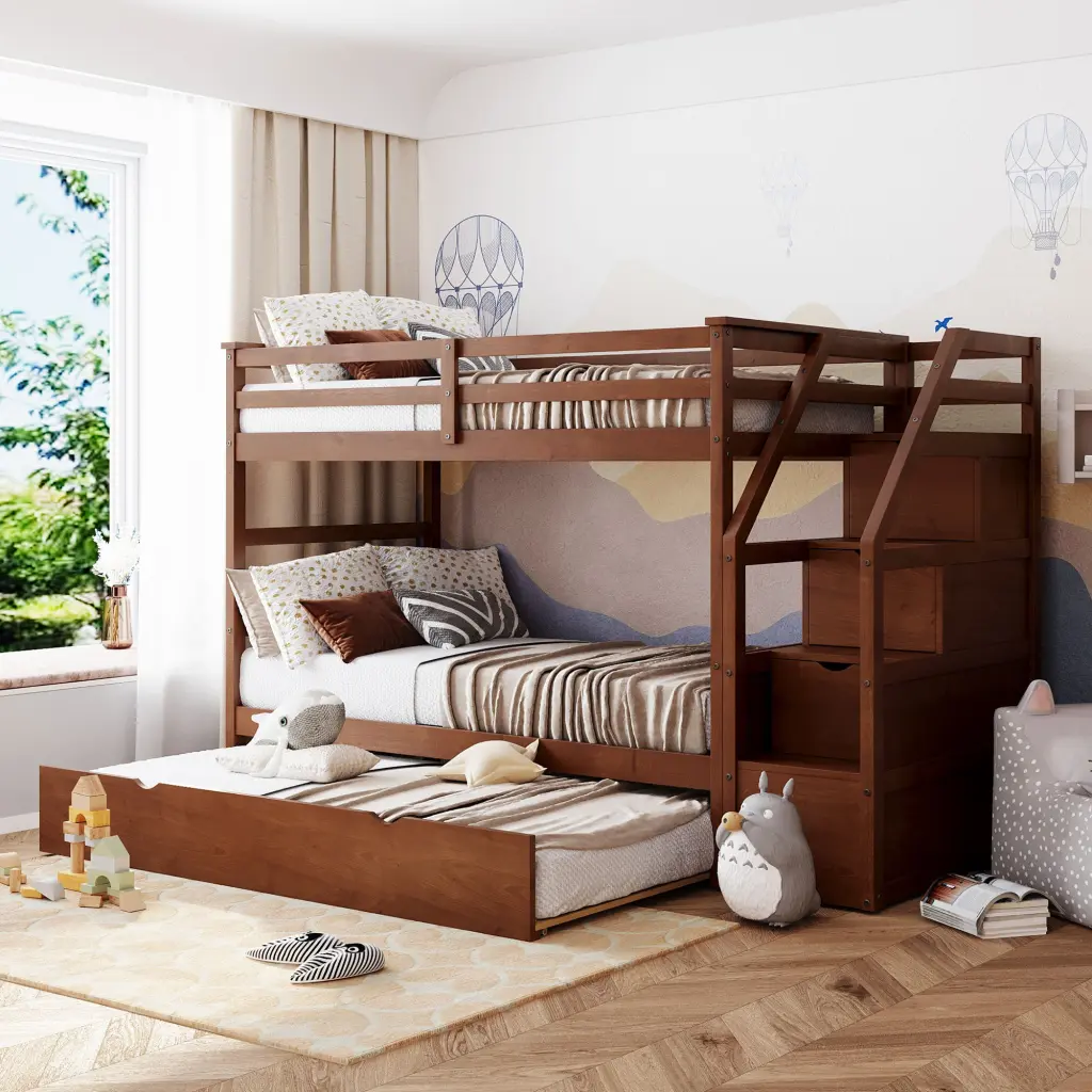 Twin Over Twin Bunk Bed Trundle and 3 Storage Stairs Kids Room lucky furniture