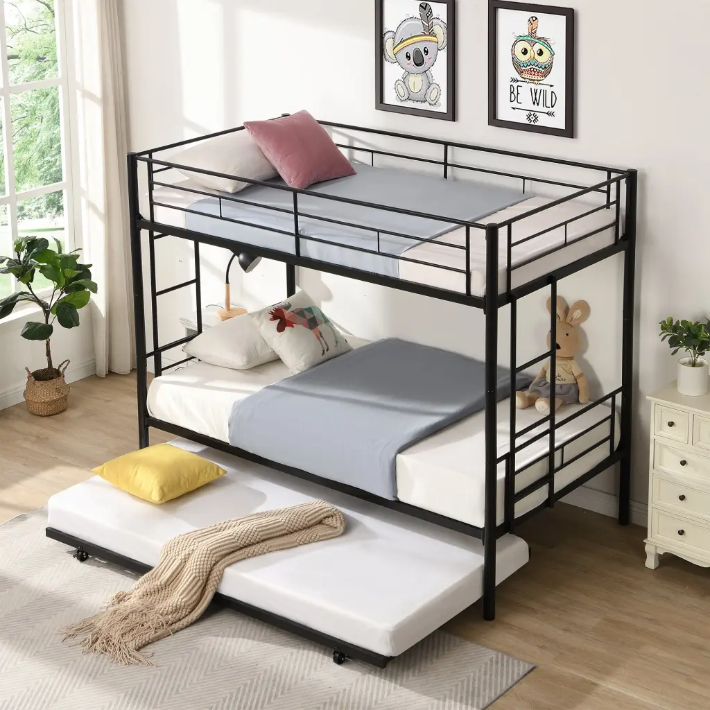 Over Twin Bunk Bed Frame Trundle Metal Bunkbed Robust Guardrails wr furniture