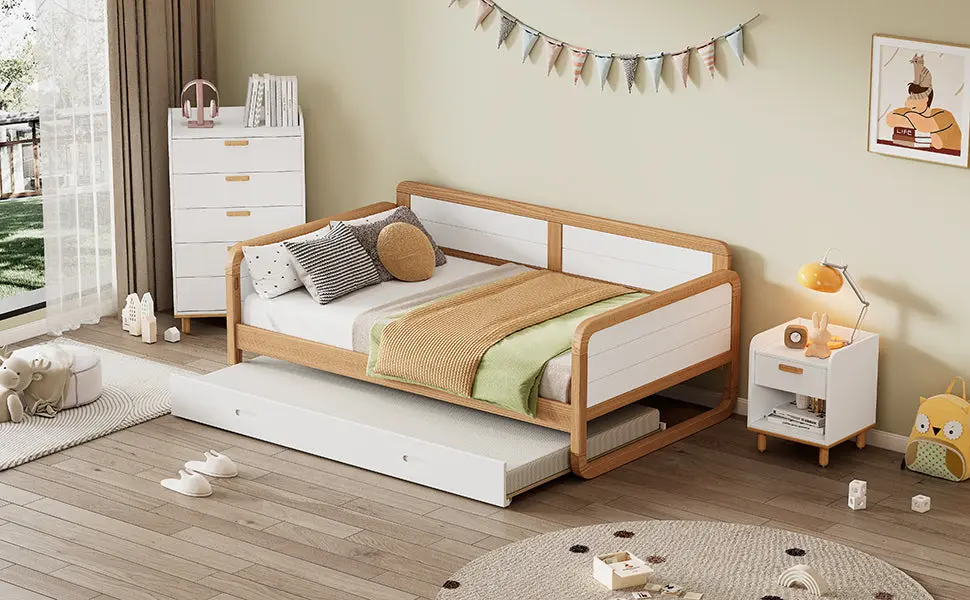 Twin Size Solid Wood Daybed Trundle Kids and Teens Limited Space bed best